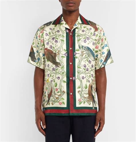 gucci camp-collar printed silk shirt